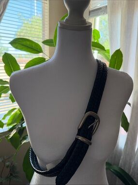 Coach Black Braided Leather Belt with Silver Buckle